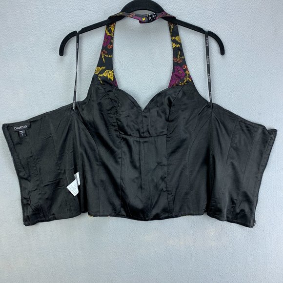 **SOLD**Bebe Silk Halter Bustier Corset Top Size Small Black Plum Back Zip Boned - Picture 7 of 16